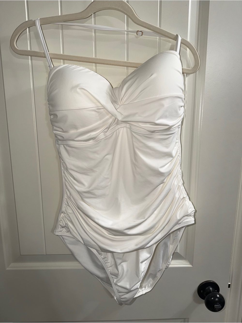 Anne Cole White Ruched One-Piece Swimsuit with Sweetheart Neck